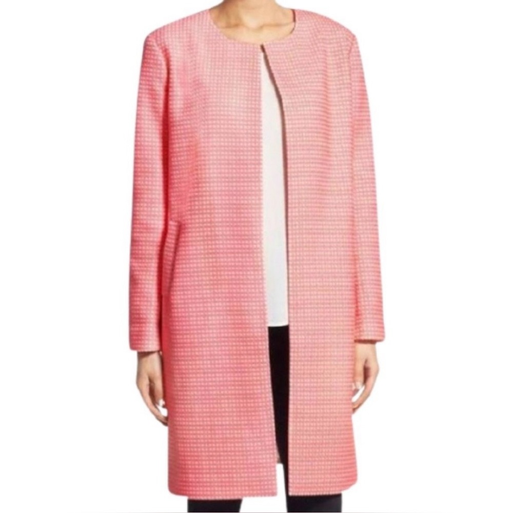 Halogen coral and white collarless coat size XS cane pattern